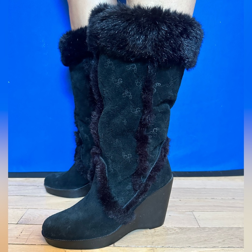 Suede wedged heels, BCBG boots, size 8